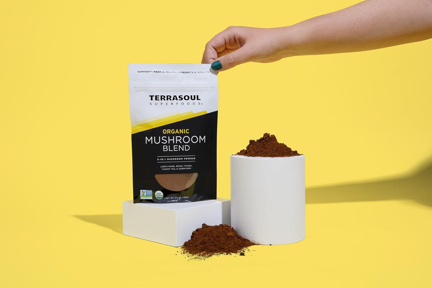 Terrasoul Superfoods Organic Five Mushroom Blend | Adaptogenic | USDA Organic, Vegan, Non-GMO, Gluten-Free | Reishi, Chaga, Lion’s Mane, Cordyceps, Turkey Tail