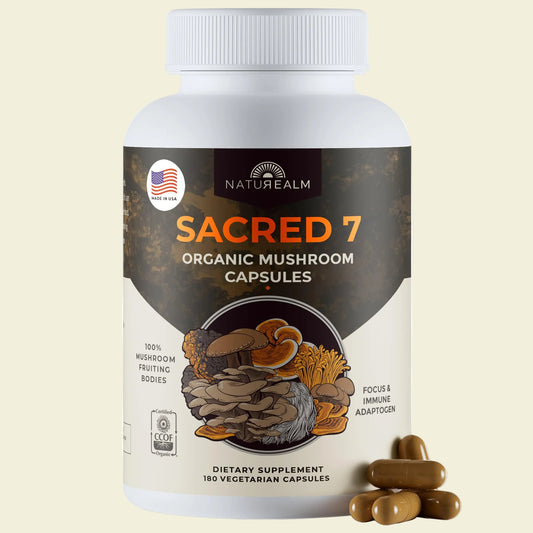 Sacred 7 Mushroom Powder Supplement, 7-in-1 Blend (60 Day Supply) | Immune Defense, Focus & Energy Support | Coffee Enhancer | Lion’s Mane, Reishi, Chaga | Organic 100% Fruiting Body Extract