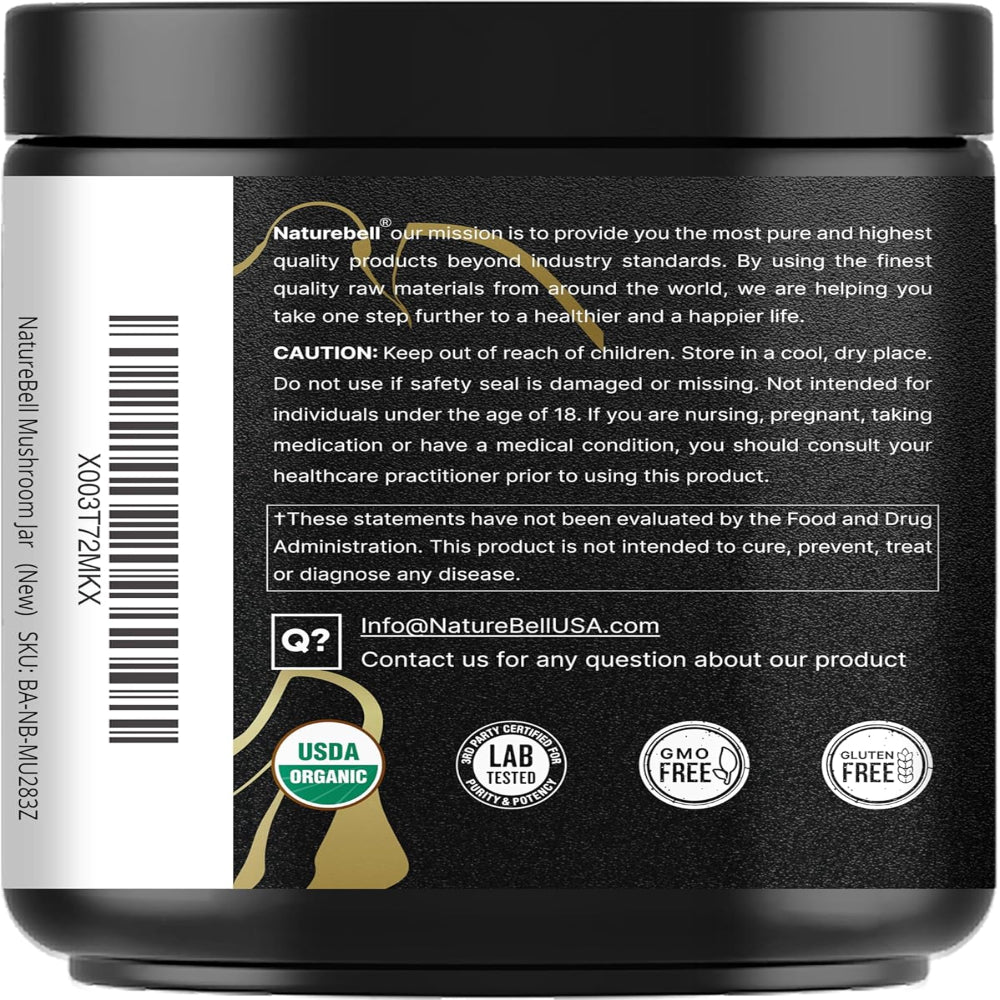 NatureBell Organic Mushroom Powder, 10oz | 10-in-1 Adaptogenic Blend with Lion’s Mane, Reishi, Shiitake, Chaga & More | Great for Coffee, Smoothies & Recipes