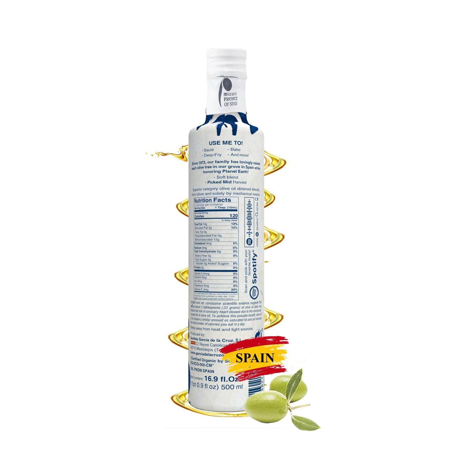 GARCÍA DE LA CRUZ - Organic Extra Virgin Olive Oil, Cooking Oil, Olive Variety, Smooth Body, Origin Spain, Montes de Toledo, Packed in Tins - 3L