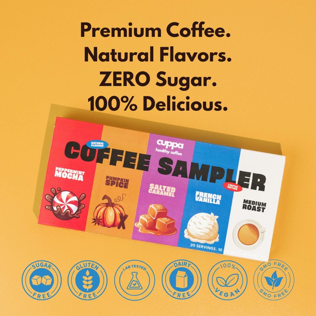 Cuppa Medium Roast Mushroom Coffee with Adaptogens & Superfoods - Lion’s Mane, Ashwagandha & Cordyceps. Adaptogens + MCT to support natural energy, mental focus & gut health (30 Servings)