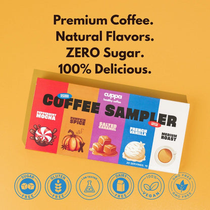 Cuppa Medium Roast Mushroom Coffee with Adaptogens & Superfoods - Lion’s Mane, Ashwagandha & Cordyceps. Adaptogens + MCT to support natural energy, mental focus & gut health (30 Servings)