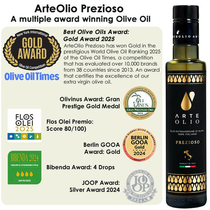 ArteOlio Prezioso Olive Oil: 100% Extra virgin cold pressed olive oil directly from Italy made in Single Estate Unordinary Rich Taste (250mL Bottle)