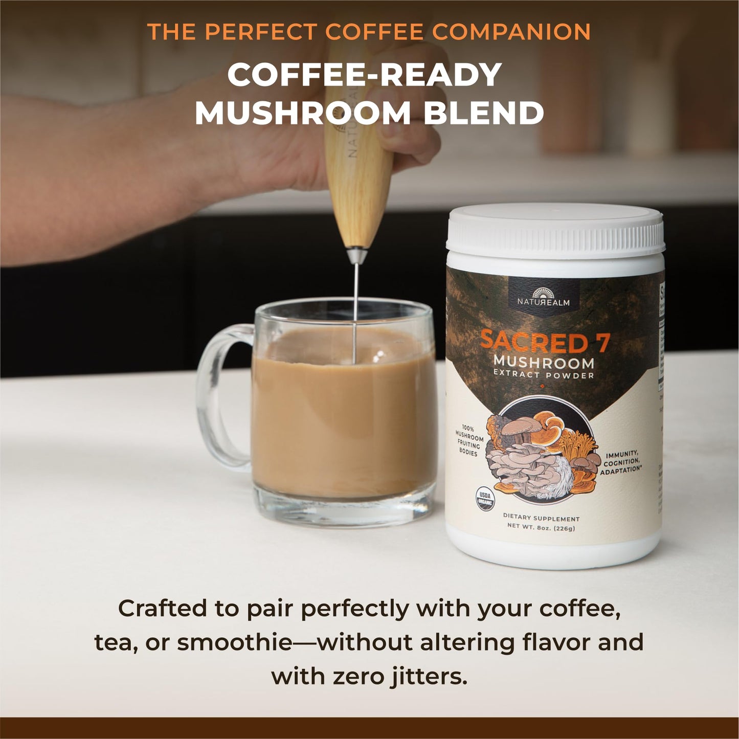 Sacred 7 Mushroom Powder Supplement, 7-in-1 Blend (60 Day Supply) | Immune Defense, Focus & Energy Support | Coffee Enhancer | Lion’s Mane, Reishi, Chaga | Organic 100% Fruiting Body Extract