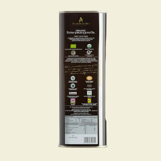 Atlas 3 LT Organic Cold Press Extra Virgin Olive Oil with Polyphenol Rich from Morocco|Newly Harvested Unprocessed from One Single Family Farm | Moroccan EVOO Trusted by Award-Winning Chefs