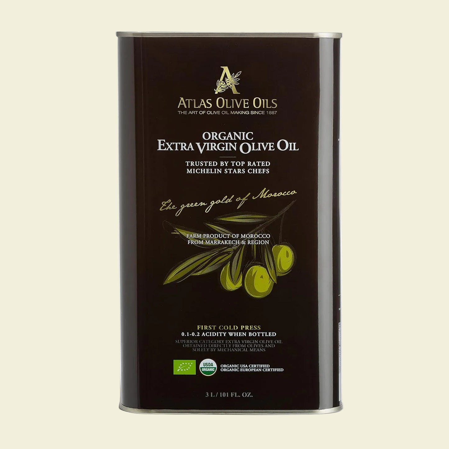 Atlas 3 LT Organic Cold Press Extra Virgin Olive Oil with Polyphenol Rich from Morocco|Newly Harvested Unprocessed from One Single Family Farm | Moroccan EVOO Trusted by Award-Winning Chefs