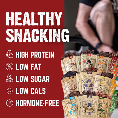 Righteous Felon Savory Beef Jerky Variety Gift Pack - Great Gifts for Men | Gluten Free, High Protein Healthy Snack | Bulk Beef, Pork, & Turkey Jerky Variety Snack Packs | The Savory 6 Pack Sampler