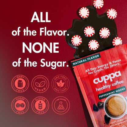 Cuppa Medium Roast Mushroom Coffee with Adaptogens & Superfoods - Lion’s Mane, Ashwagandha & Cordyceps. Adaptogens + MCT to support natural energy, mental focus & gut health (30 Servings)