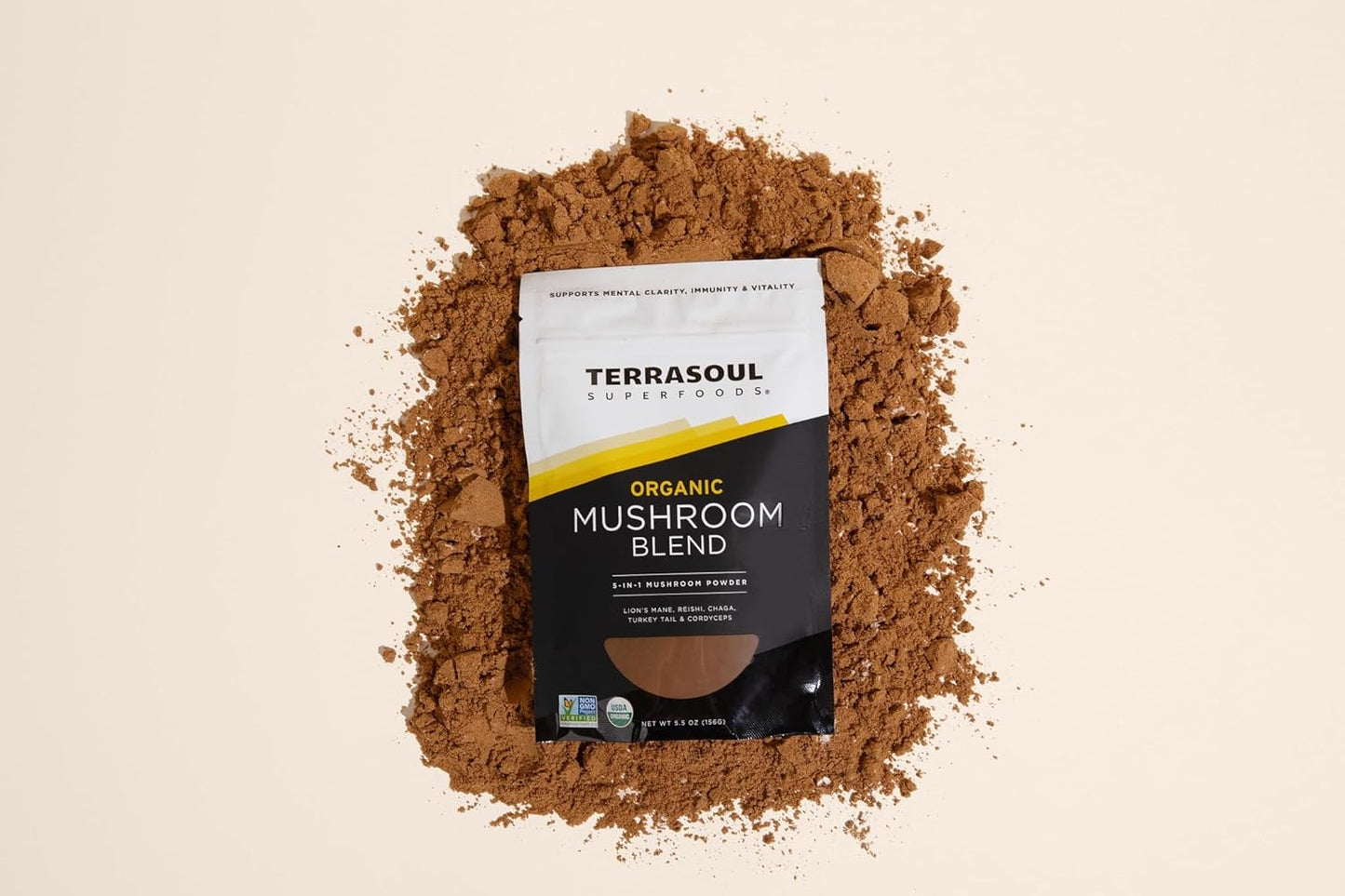 Terrasoul Superfoods Organic Five Mushroom Blend | Adaptogenic | USDA Organic, Vegan, Non-GMO, Gluten-Free | Reishi, Chaga, Lion’s Mane, Cordyceps, Turkey Tail