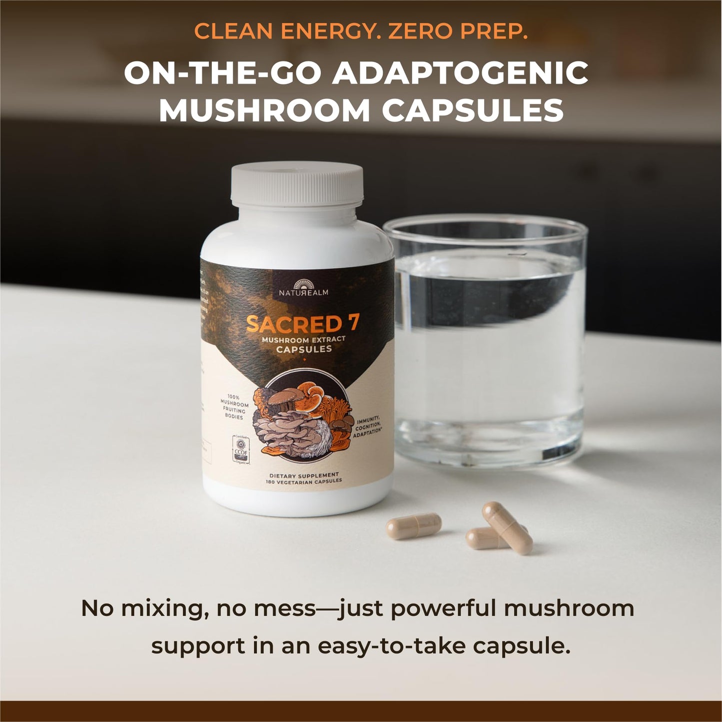 Sacred 7 Mushroom Powder Supplement, 7-in-1 Blend (60 Day Supply) | Immune Defense, Focus & Energy Support | Coffee Enhancer | Lion’s Mane, Reishi, Chaga | Organic 100% Fruiting Body Extract
