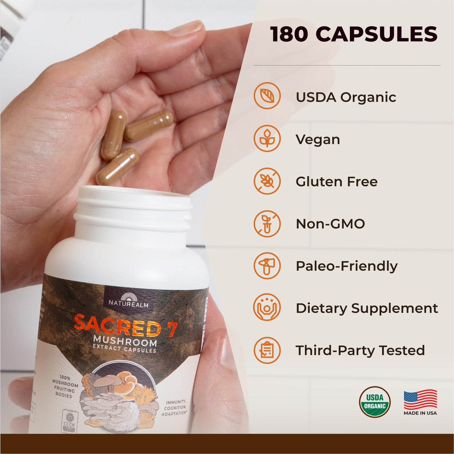 Sacred 7 Mushroom Powder Supplement, 7-in-1 Blend (60 Day Supply) | Immune Defense, Focus & Energy Support | Coffee Enhancer | Lion’s Mane, Reishi, Chaga | Organic 100% Fruiting Body Extract