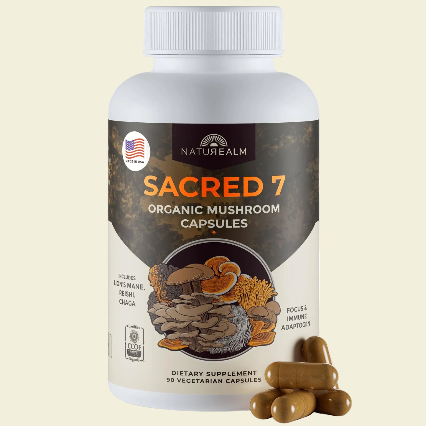 Sacred 7 Mushroom Powder Supplement, 7-in-1 Blend (60 Day Supply) | Immune Defense, Focus & Energy Support | Coffee Enhancer | Lion’s Mane, Reishi, Chaga | Organic 100% Fruiting Body Extract