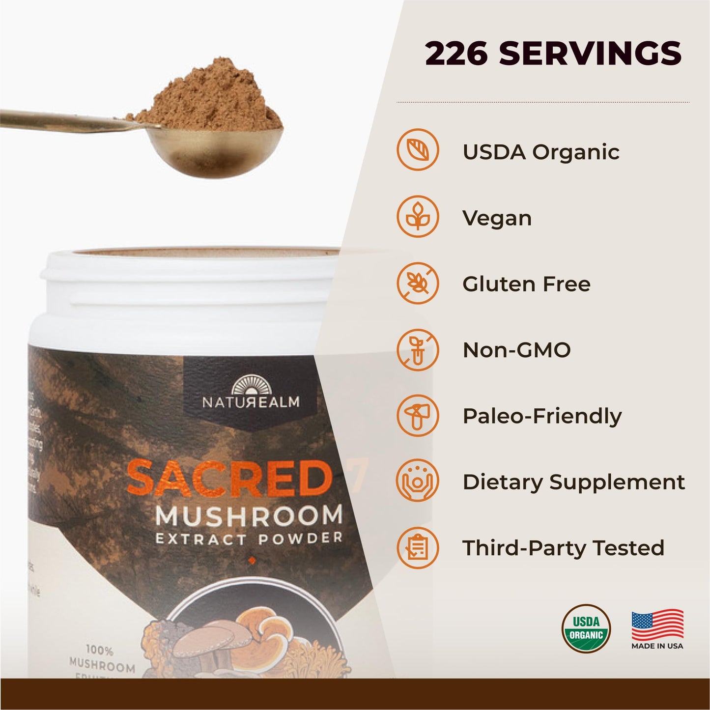 Sacred 7 Mushroom Powder Supplement, 7-in-1 Blend (60 Day Supply) | Immune Defense, Focus & Energy Support | Coffee Enhancer | Lion’s Mane, Reishi, Chaga | Organic 100% Fruiting Body Extract