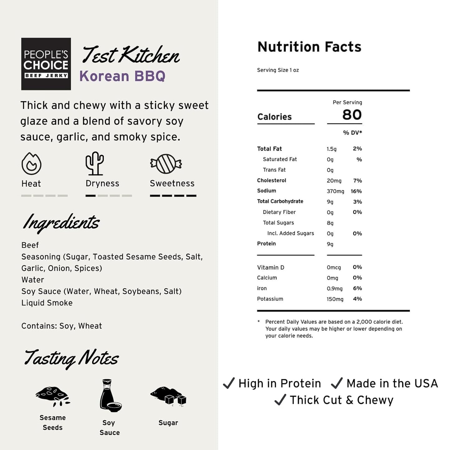 People's Choice Beef Jerky Korean BBQ - Sweet & Savory, 9g Protein, Snack - 16 oz Bag