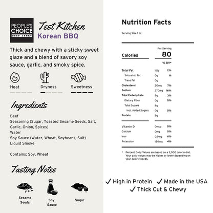 People's Choice Beef Jerky Korean BBQ - Sweet & Savory, 9g Protein, Snack - 16 oz Bag