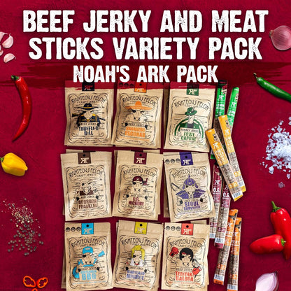 Righteous Felon Savory Beef Jerky Variety Gift Pack - Great Gifts for Men | Gluten Free, High Protein Healthy Snack | Bulk Beef, Pork, & Turkey Jerky Variety Snack Packs | The Savory 6 Pack Sampler
