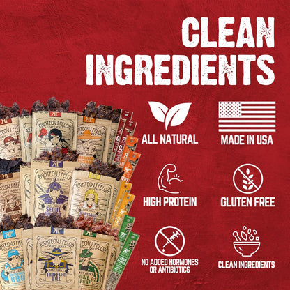 Righteous Felon Savory Beef Jerky Variety Gift Pack - Great Gifts for Men | Gluten Free, High Protein Healthy Snack | Bulk Beef, Pork, & Turkey Jerky Variety Snack Packs | The Savory 6 Pack Sampler