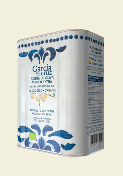 GARCÍA DE LA CRUZ - Organic Extra Virgin Olive Oil, Cooking Oil, Olive Variety, Smooth Body, Origin Spain, Montes de Toledo, Packed in Tins - 3L