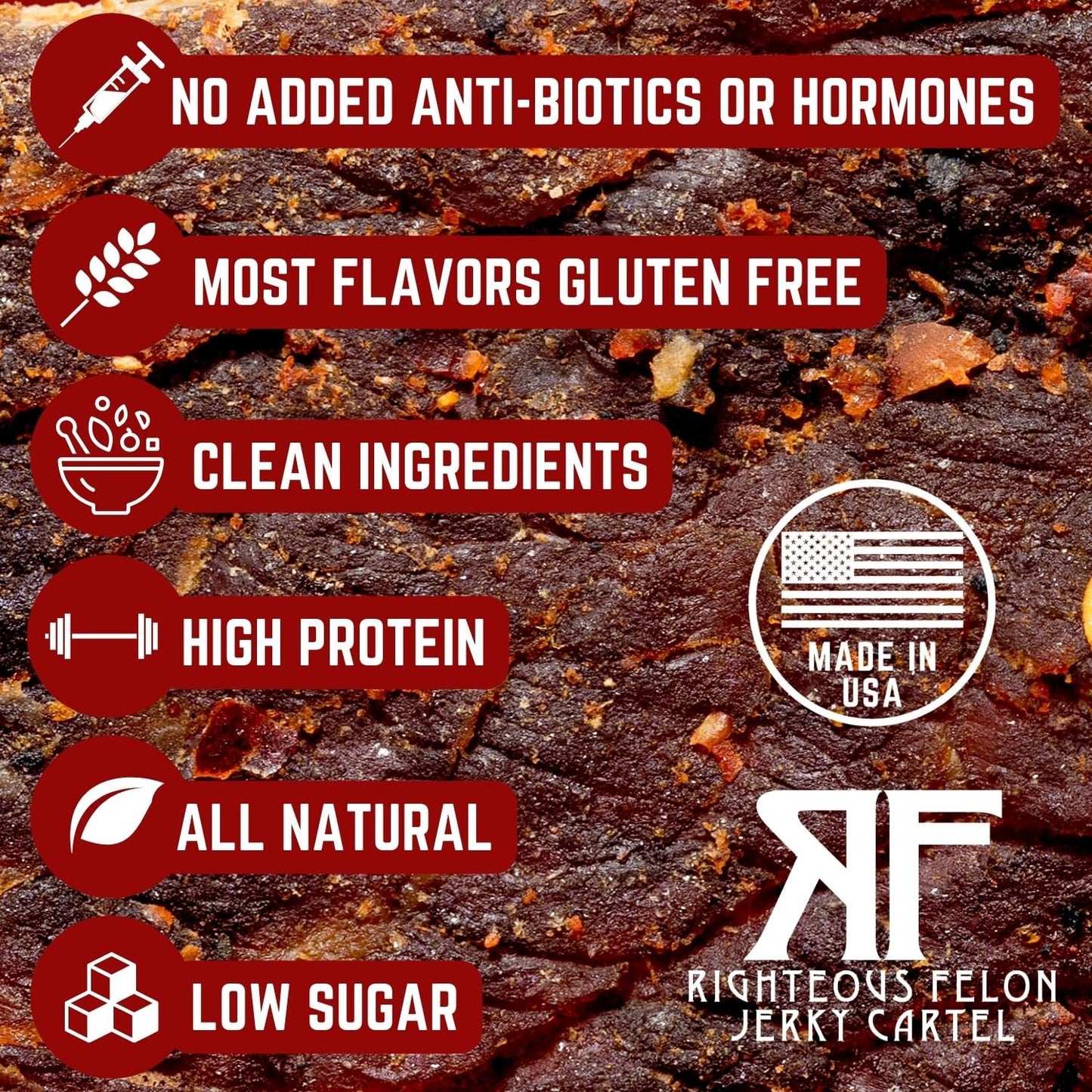 Righteous Felon Savory Beef Jerky Variety Gift Pack - Great Gifts for Men | Gluten Free, High Protein Healthy Snack | Bulk Beef, Pork, & Turkey Jerky Variety Snack Packs | The Savory 6 Pack Sampler