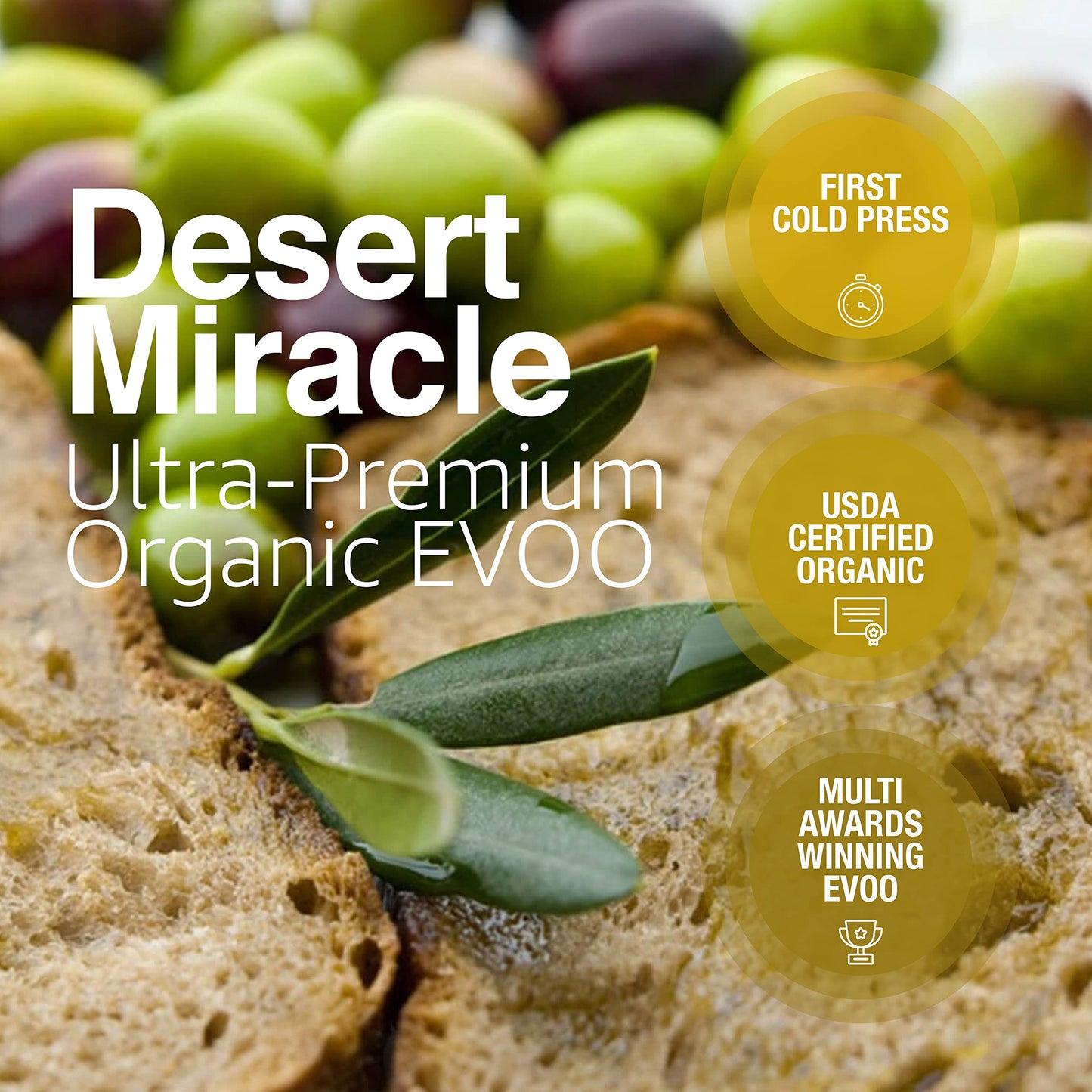 DESERT MIRACLE Cold Pressed Polyphenol Rich Moroccan Olive Oil, Extra Virgin Olive Oil with High Polyphenols, Organic, First Cold Pressed EVOO From Morocco, 17 Fl Oz