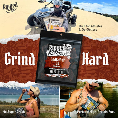 Ripped Beef Jerky - 100% Grass Fed Beef, 20g Protein, Real Ingredients, Gluten Free, No MSG, Made in USA (Pack of 3, Original)