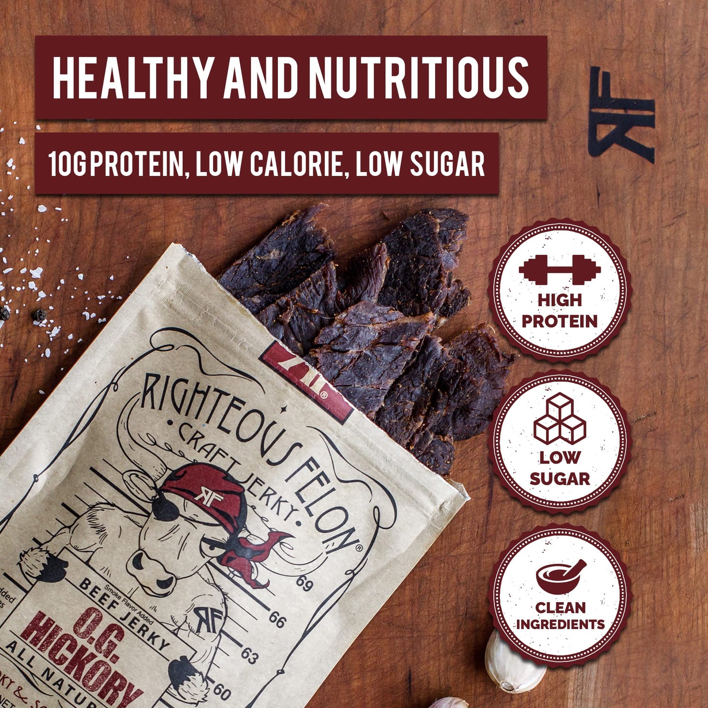 Righteous Felon Savory Beef Jerky Variety Gift Pack - Great Gifts for Men | Gluten Free, High Protein Healthy Snack | Bulk Beef, Pork, & Turkey Jerky Variety Snack Packs | The Savory 6 Pack Sampler