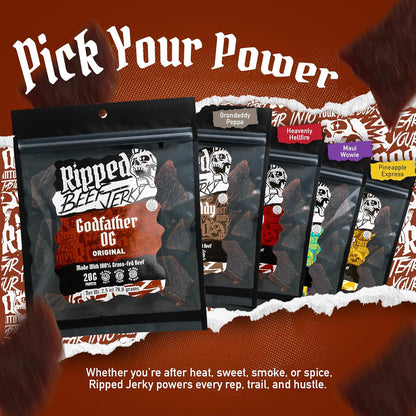 Ripped Beef Jerky - 100% Grass Fed Beef, 20g Protein, Real Ingredients, Gluten Free, No MSG, Made in USA (Pack of 3, Original)