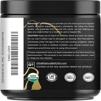 NatureBell Organic Mushroom Powder, 10oz | 10-in-1 Adaptogenic Blend with Lion’s Mane, Reishi, Shiitake, Chaga & More | Great for Coffee, Smoothies & Recipes