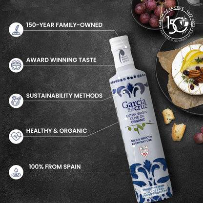 GARCÍA DE LA CRUZ - Organic Extra Virgin Olive Oil, Cooking Oil, Olive Variety, Smooth Body, Origin Spain, Montes de Toledo, Packed in Tins - 3L