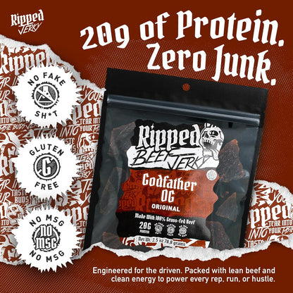 Ripped Beef Jerky - 100% Grass Fed Beef, 20g Protein, Real Ingredients, Gluten Free, No MSG, Made in USA (Pack of 3, Original)