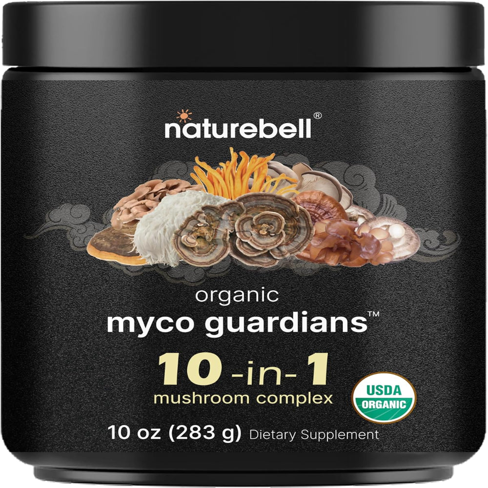 NatureBell Organic Mushroom Powder, 10oz | 10-in-1 Adaptogenic Blend with Lion’s Mane, Reishi, Shiitake, Chaga & More | Great for Coffee, Smoothies & Recipes